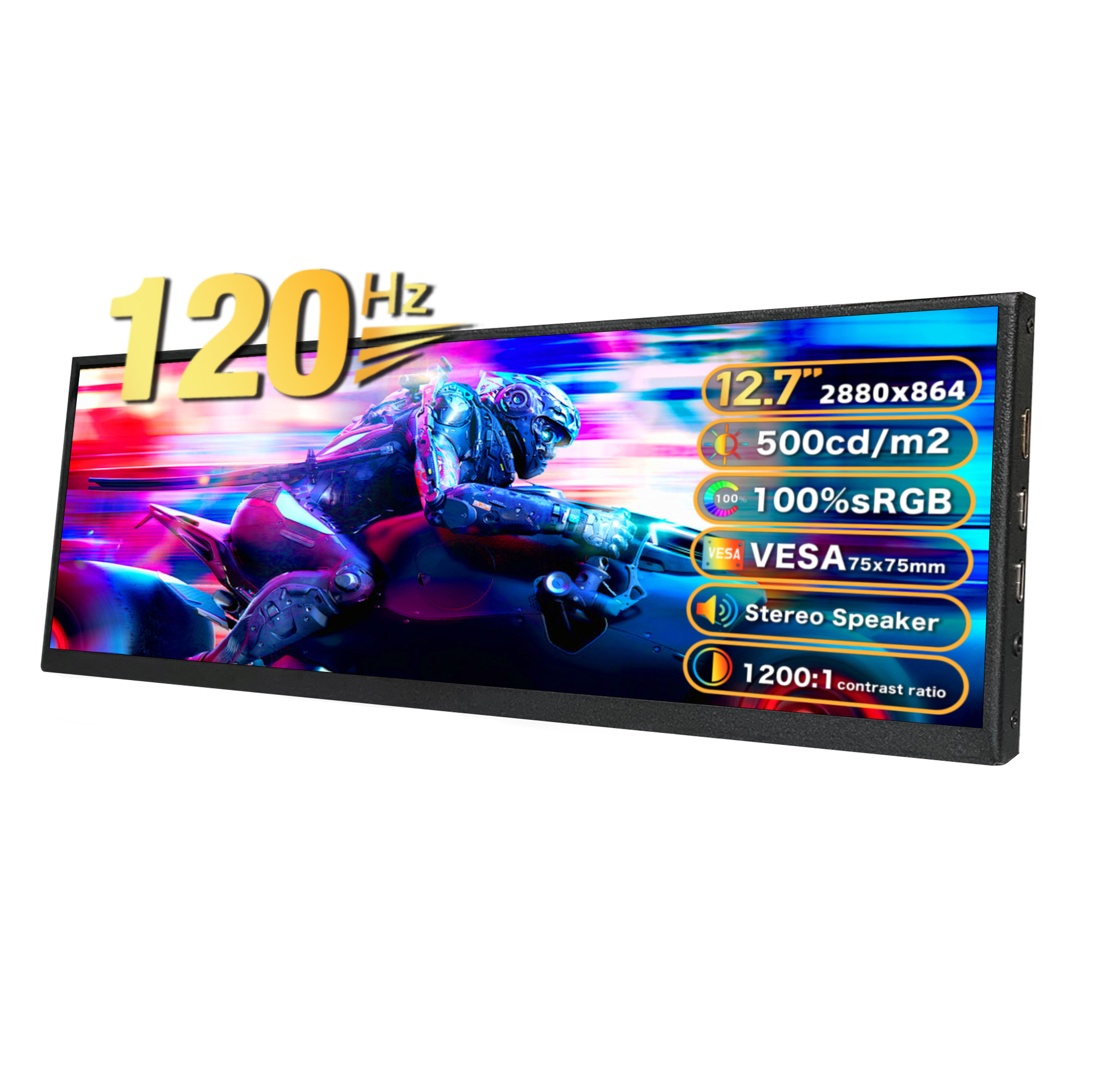 12.7 inch high brush bar display 2.5K HD 120Hz high brush hairtail screen expansion chassis computer sub-screen