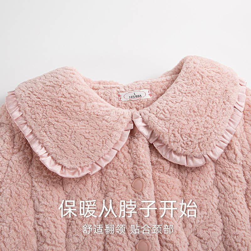 잠옷 여성의 가을과 겨울 두꺼운 산호 양털 3 층 퀼트 청소년 따뜻한 기모 플란넬 홈 세트