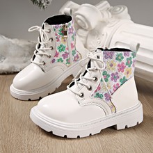 2025秋季外贸新款厚底英伦风儿童马丁靴女童欧美圆头系带短筒皮靴