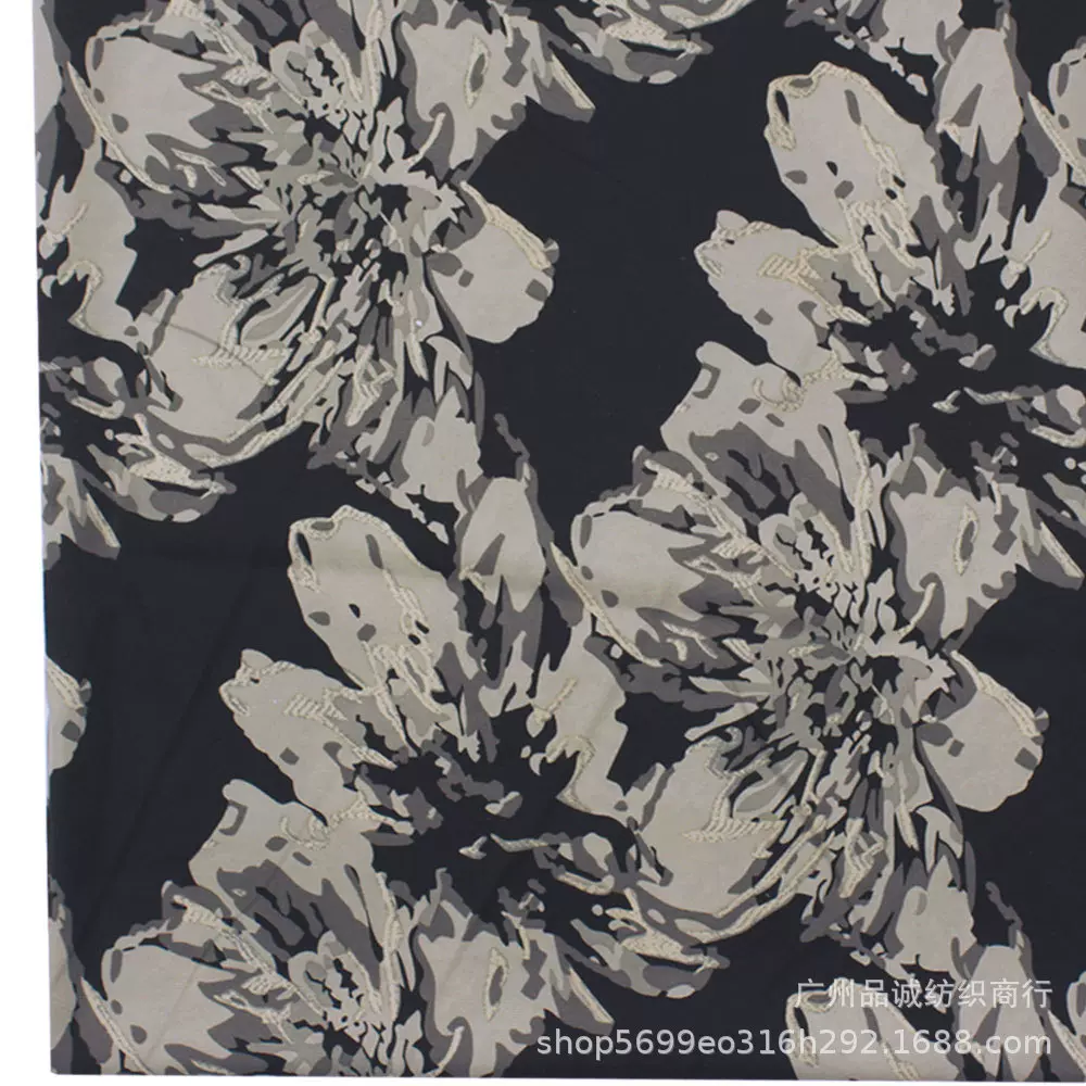 破卡平纹缎印水墨大花朵雪纺印花布复古女装旗袍衬衫连衣裙面料
