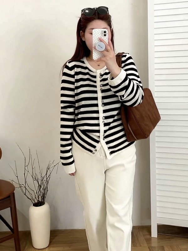 【包邮】大码女装气质小香风外套女针织开衫2025秋胖mm条纹上衣|undefined