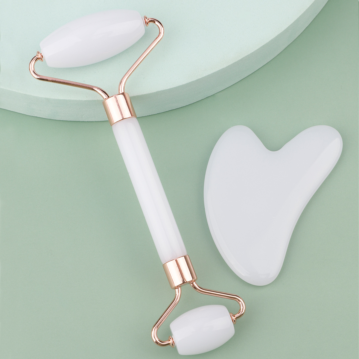 Rodillo de jade de imitación de doble cabeza, masajeador de tabla gua sha, bastón de masaje facial de fisioterapia, dispositivo de belleza de resina engrosada, transfronterizo