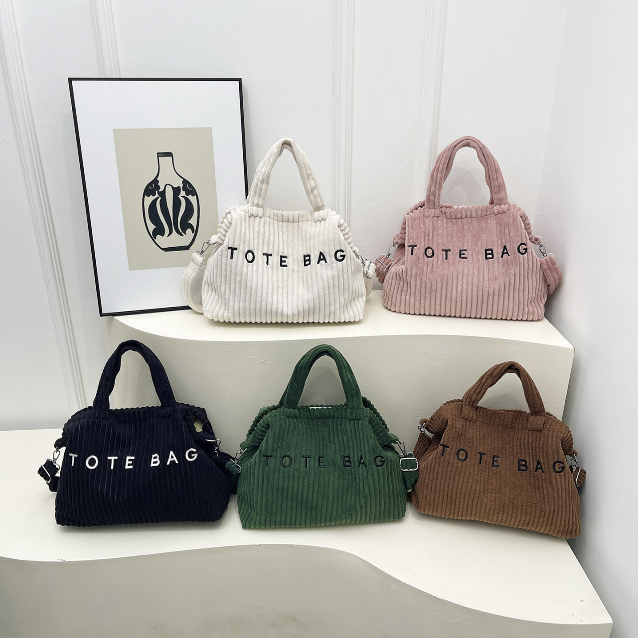 Korean-style large-capacity simple bag for women, new niche corduroy handbag, casual versatile commuter tote bag