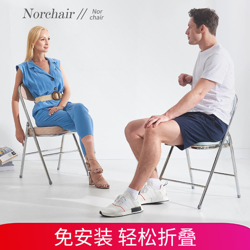 Vintage dining chair, restaurant folding chair, corduroy red chair, hot pot restaurant waiting chair, metal electroplated office backrest stool