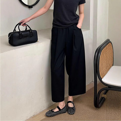 2024夏の新型婦人服標準版タイプのバレルの形のしわのツイルのツイルの通勤のシンプルなストレートズボンのズボン