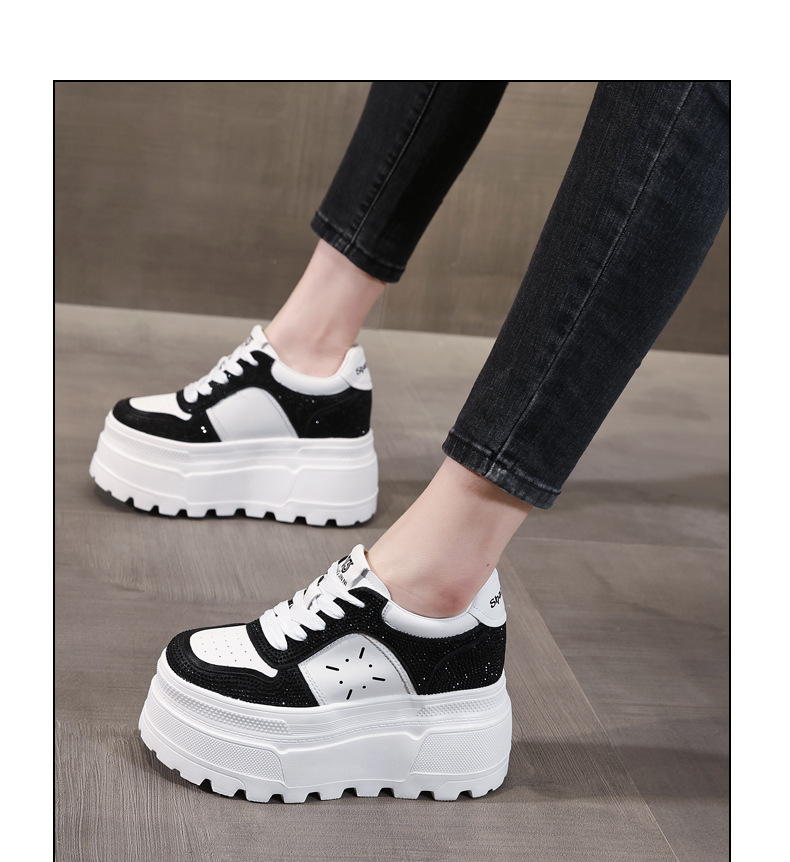 Giày sneaker nữ đế dày độn cao bên trong, phối đá rhinestone trắng thời trang — bạc trắng chi tiết 12