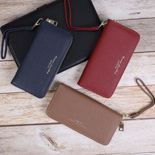 2026大容量长款女士钱包欧美时尚多卡位十字纹拉链手拿包女wallet