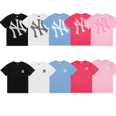 潮牌mlb半袖春夏新型バックNYレトロ老花大標準プリントゆるい男女カップルtシャツ