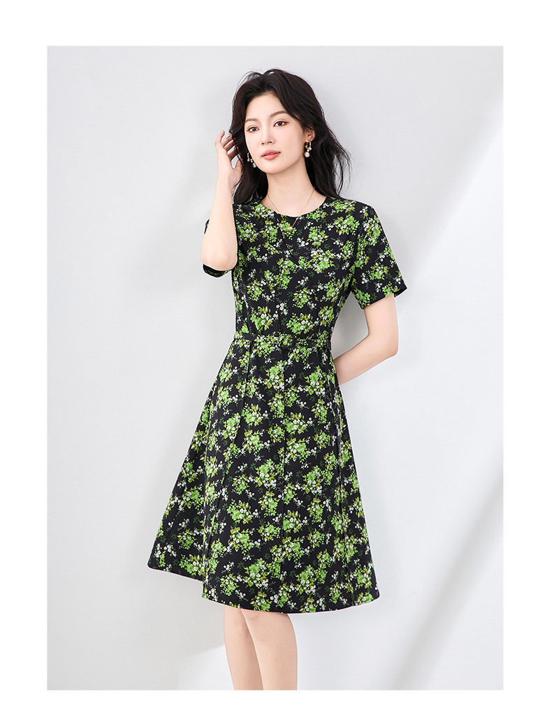 Váy ngắn liền thân in họa tiết cổ điển kiểu Pháp, tôn dáng mùa hè — Màu xanh lá chi tiết 10