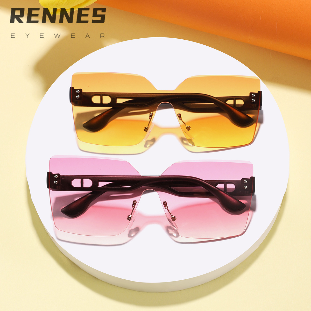 European and American frameless square children's ocean color PC lens trend fashion sunglasses personalized hollow temple sun glasses 