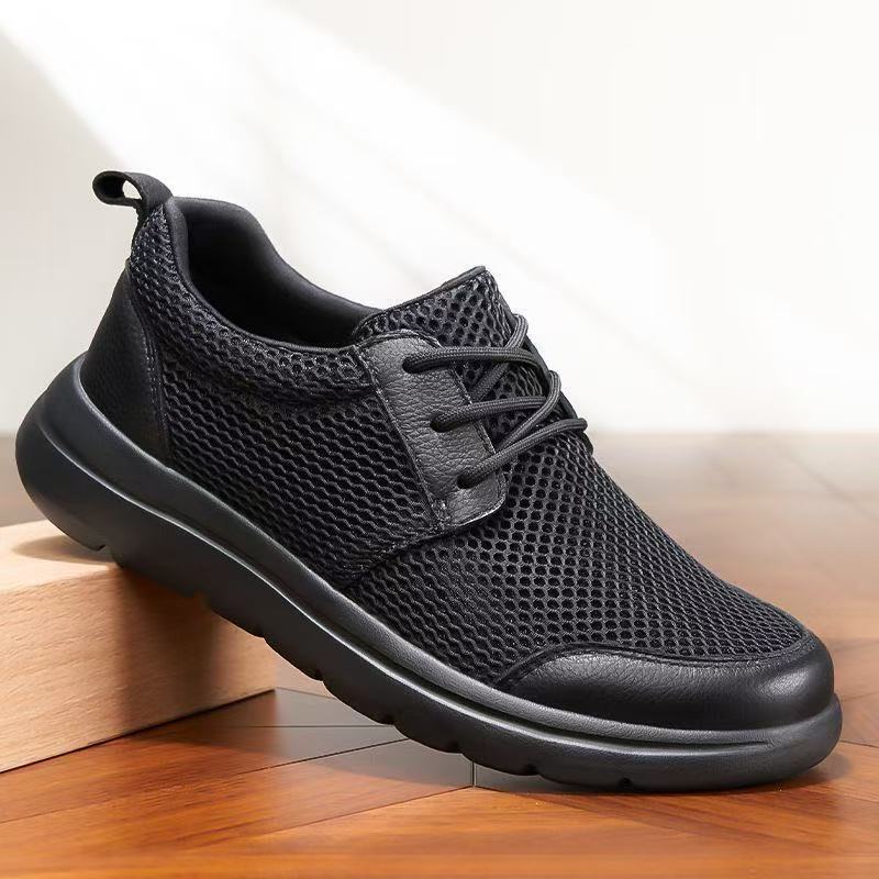 Casual Shoes Men's Summer Breathable Mesh Shoes Black Lace-Up Comfortable Work Shoes Trendy Versatile Sports Shoes Running Shoes