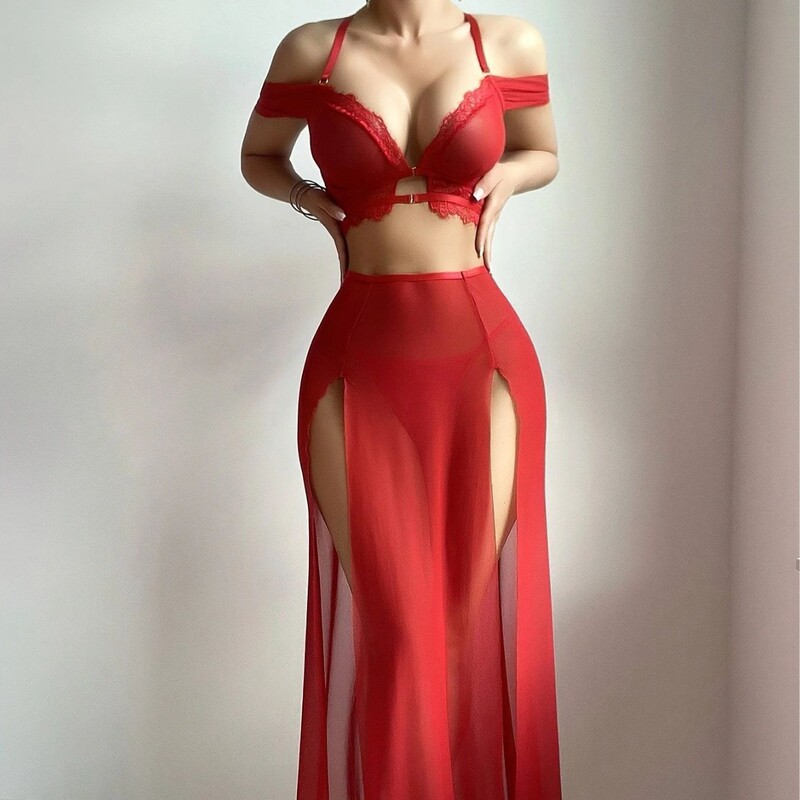 Foreign Trade Thin Style Erotic Lingerie Nightgown Sexy Lingerie Cross-Border New Style See-Through Women's Long Dress European and American Mesh Set Foreign Trade Thin Style Erotic Lingerie Nightgown Sexy Lingerie Cross-Border New Style See-Through Women's Long Dress European and American Mesh Set