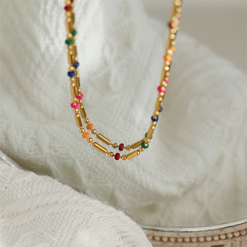 7g Weight Necklace Classification Titanium Steel Chain Material 1 Piece Quantity Holiday, Daily Occasion Titanium Steel Material Color Block Pattern Women's Gender Beaded Design Simple Style, Classic Style Style Wholesale Jewelry Simple Style Classic Style Color Block Titanium Steel Beaded Necklace 9