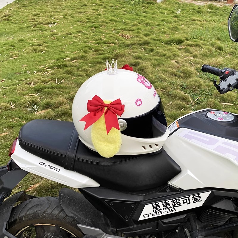 Wine Red Bow Yellow Big Ear Dog Helmet with Motorcycle Electric Universal Decoration Plush Ears