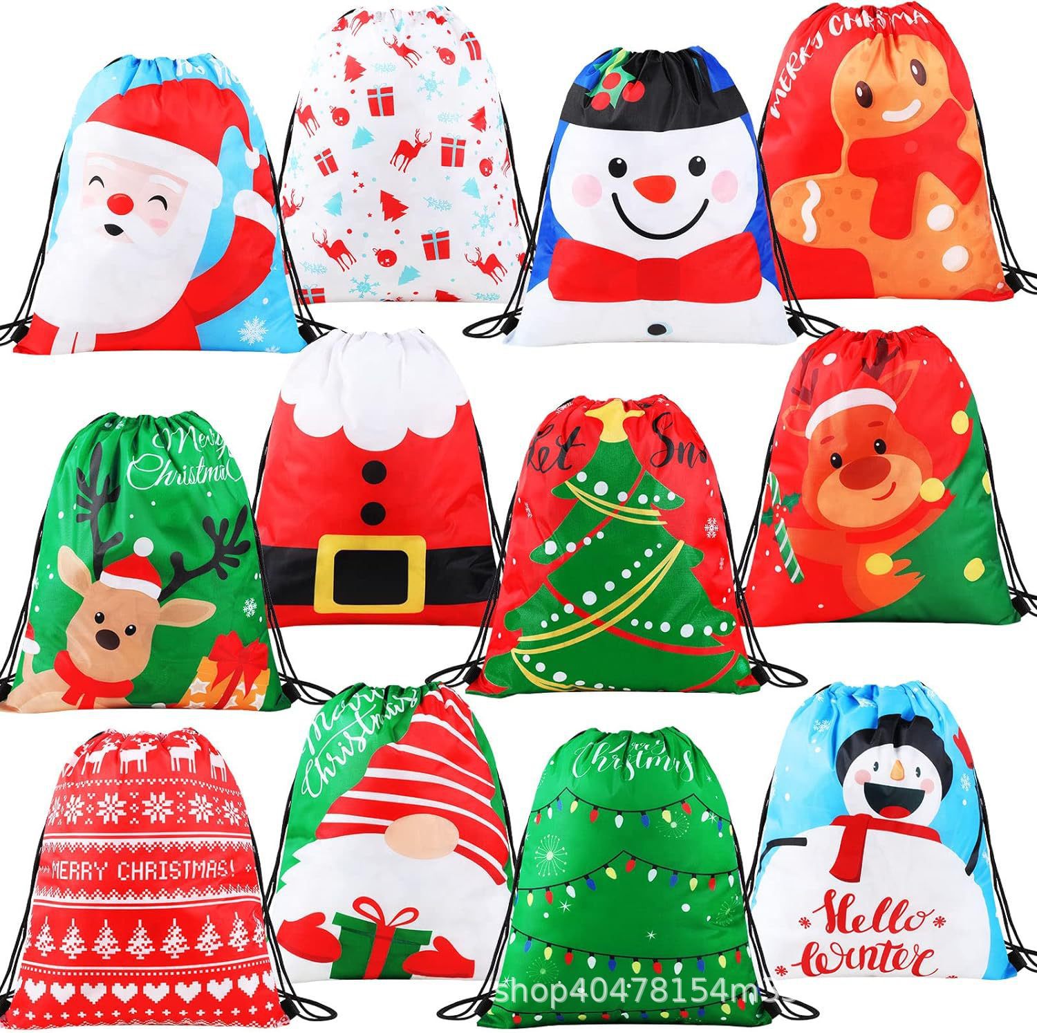 圣诞节二十双肩抽绳背包袋子便携收纳袋涤纶手提抽绳袋束口袋