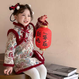 萌糖糖新中式儿童加厚汉服冬装国风古装唐装冬季女童拜年服旗袍裙