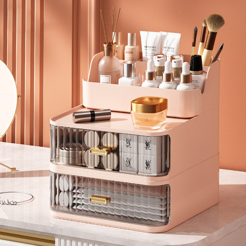 Cosmetics storage box dormitory dressing table dust-proof skin care product storage rack desktop drawer-type transparent organizing box