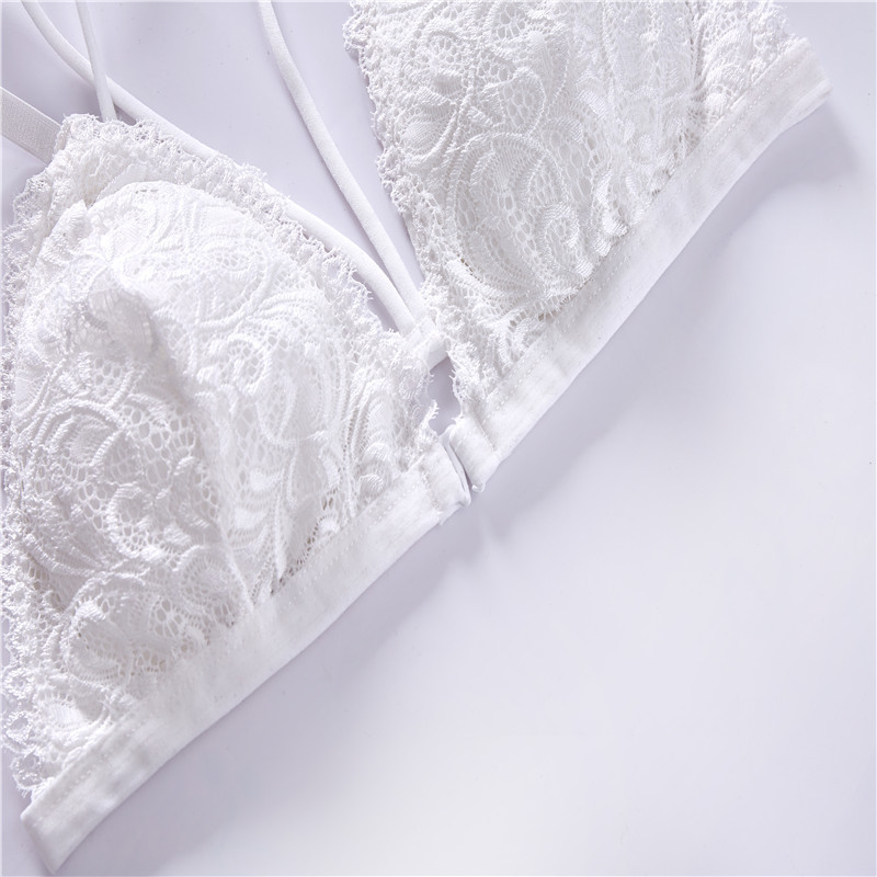 New thin bra set with sexy front buckle lace triangle cup cross beautiful back strap for women's underwear_voghion.com