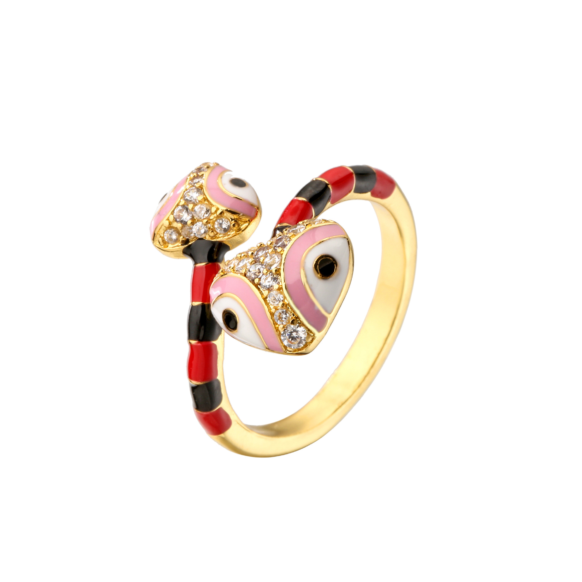 Heart-Shaped Snake Head Dripping Oil Ring Open Double-Headed Snake Eye Ring