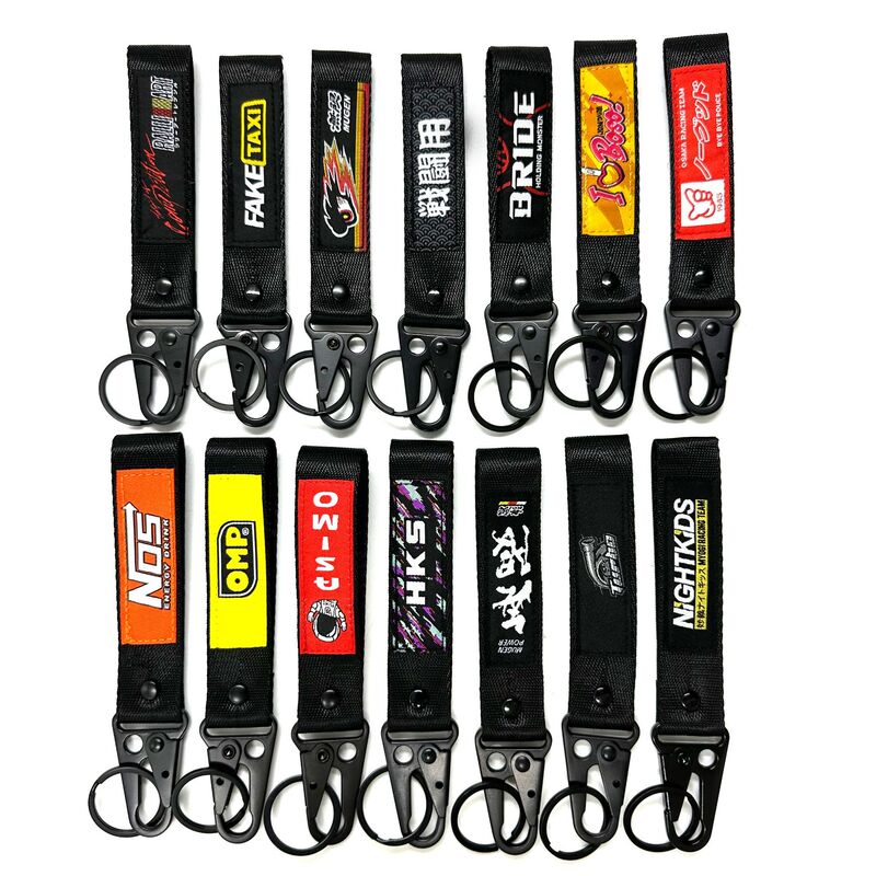 Black Jdm Keychain Car Modification Embroidered Woven Label Pendant Modification Culture Motorcycle Eagle Beak Buckle Ribbon