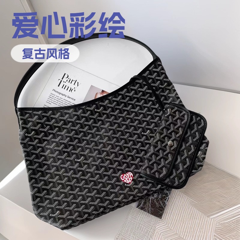 Goya Hobo Underarm Bag Goyard Commuter Bag Tote Bag with Heart Print and Painted Design Crossbody Bag