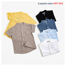外贸儿童衬衫现货批发夏季男孩帅气纯色衬衣男童纯棉提花短袖衬衣