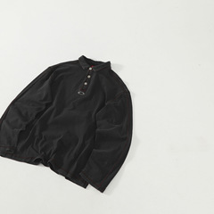 高品质o@kley欧克利日线中古解构长袖polo水洗做旧卷边撞色宽松