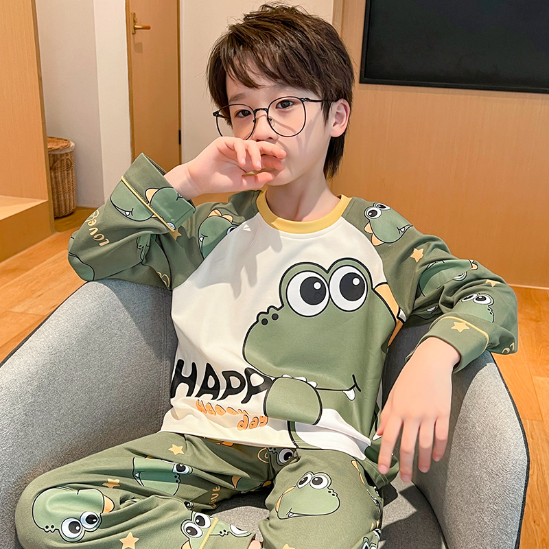 Q cotton long set 8803 green dinosaur