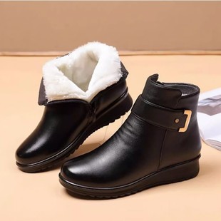Mother Short Boots Women's Winter fleece-lined Warm Wool One-piece Waterproof Middle-aged and Elderly Women's Boots Flat Non-slip Elderly Women's Boots