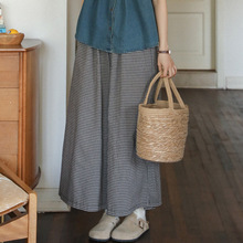 2025夏季学院风森系透气舒适格子阔腿裙裤女宽松大裤脚休闲九分裤