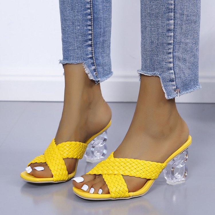 Slippers Women's 2024 New Women's Shoes Summer Korean Style Square Head Fish Mouth Woven Sandals Women's Set Toe Fashion Shoes Slippers Women's 2024 New Women's Shoes Summer Korean Style Square Head Fish Mouth Woven Sandals Women's Set Toe Fashion Shoes