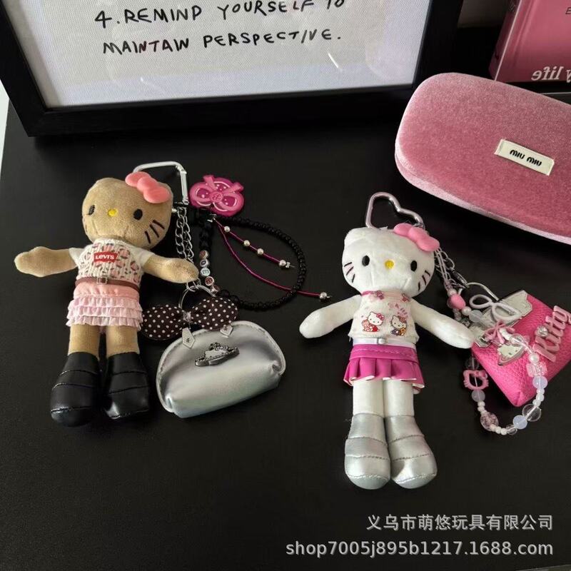 手作り甘くてクールなミレニアムホットガールロングレッグキティバッグペンダントぬいぐるみレトロキーホルダー装飾|undefined