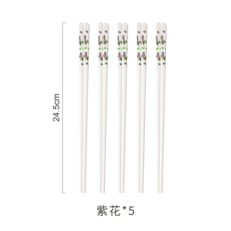 青禾紫萱花陶瓷筷子食品级家用高档耐高温复古抗菌防霉防滑陶瓷筷|undefined