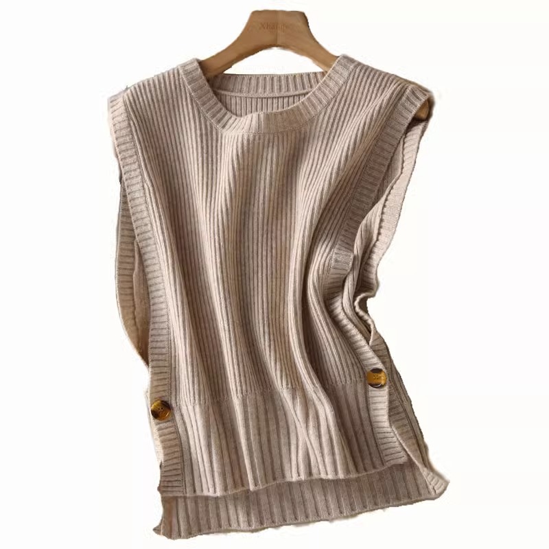Estilo francés pit suéter Chaleco de las mujeres del otoño y el invierno de la moda apilados sueltos suéter exterior ocasional sin mangas chaleco