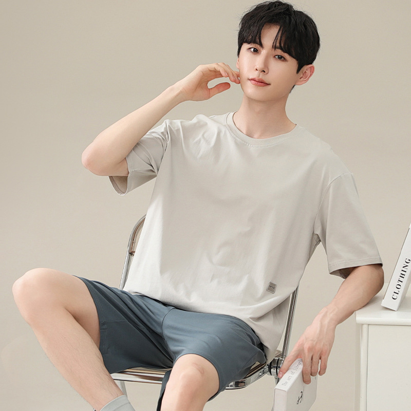 모달 남성 잠옷 반팔 여름 얇은 편안한 홈웨어 루즈핏 큰 사이즈 남성 캐주얼 시원한 세트