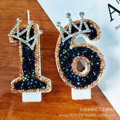 新型黒ドリルクラウン誕生日デジタルキャンドルアマゾンinsメーカー直供ケーキ装飾パーティー用品