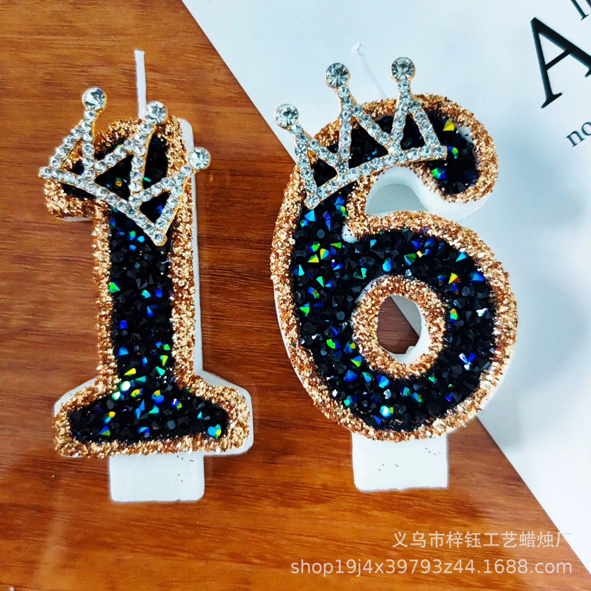 新款黑钻皇冠生日数字蜡烛亚马逊ins厂家直供蛋糕装饰派对用品