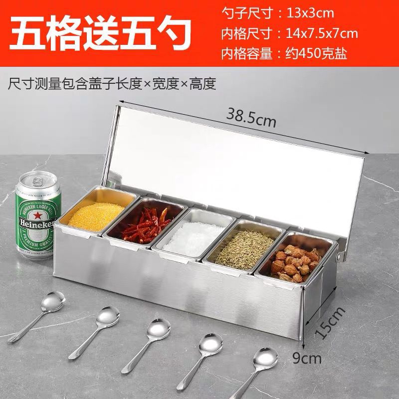 Caja de condimento de acero inoxidable 304 caja de condimento comercial caja de almacenamiento caja de ingredientes de polvo de hielo de cocina con tapa caja de muestra
