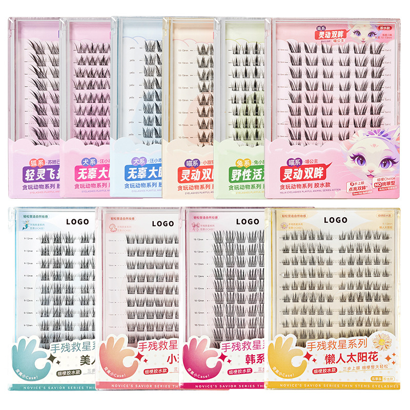 Fábrica de pestañas de espilla de trigo doble punta al por mayor pestañas falsas duras flores de sol naturales densas cómic pestañas sin cola