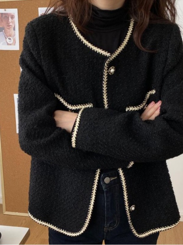 大码法式名媛夹棉外套女秋季小香风感小个子夹克胖MM显瘦上衣|undefined