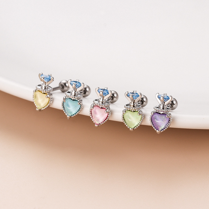 Fashion Heart Shape Copper Plating Inlay Zircon Ear Studs 1 Piece