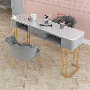 New Nail Salon Table and Chair Set Light Luxury Single and Double Manicure Table Imitation Marble Two-Layer Manicure Table