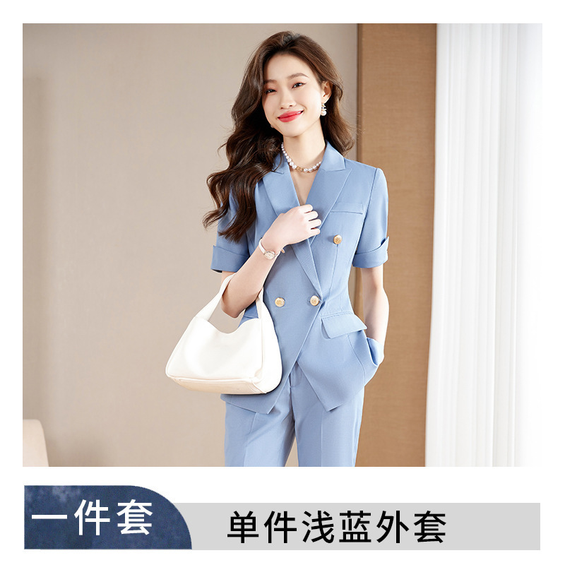 女性用半袖スーツ、夏用薄手通勤プロフェッショナルウェア、気質美容室作業服、おしゃれカジュアルスーツ|undefined