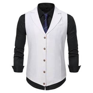 2025 Cross-Border New European Size Men's Single-Breasted Casual Suit Vest Fashionable Lapel Solid Color Business Vest for Men