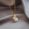 Necklace white jade, zirconium, quality jewelry stainless steel, micro incrustation