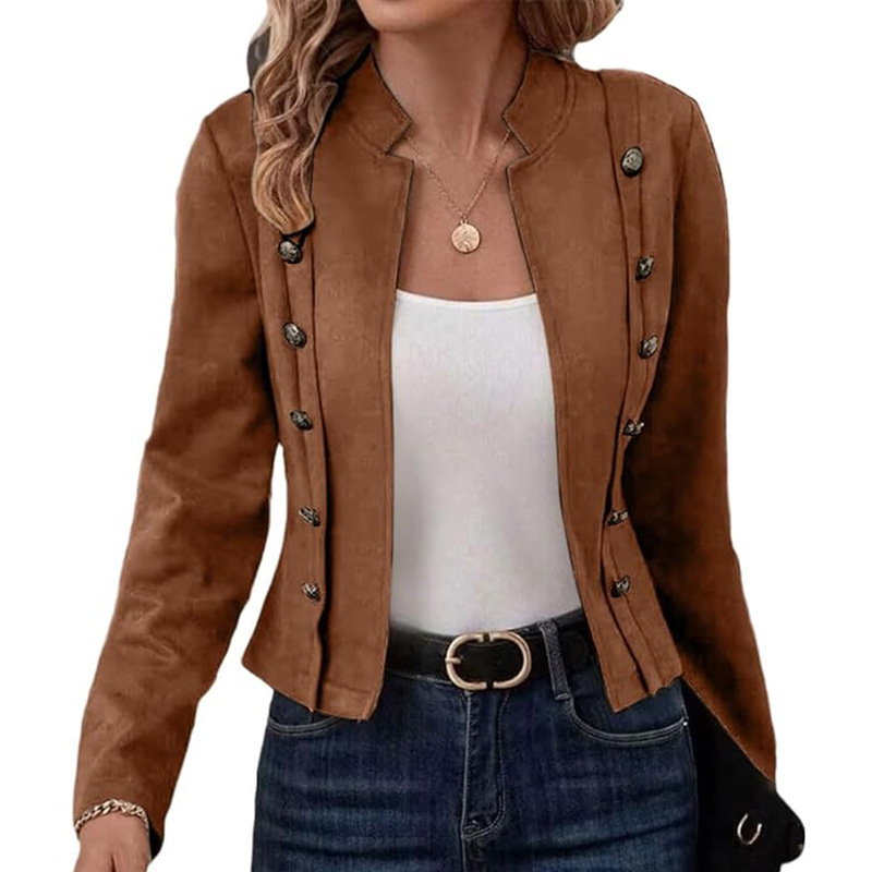 European and American Cross-Border Women's Faux Suede Short Jacket Autumn Casual Business Long-Sleeve Cardigan New Coat