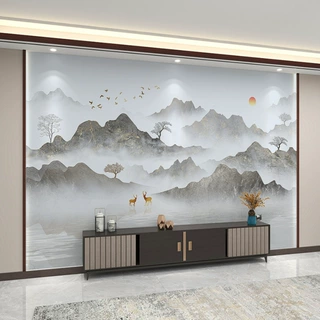 2026新款轻奢壁纸中式山水画壁布电视背景墙壁画客厅沙发墙布墙纸