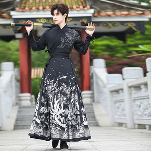 Original Real Shot Men's Chinese Style Embroidered Collar Top Bronzing Horse Face Skirt Hanfu Martial Arts cp suit
