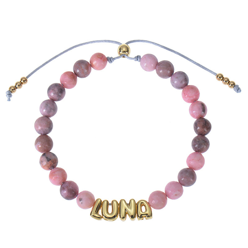 Fashion 3D Bubble Letter Name Bracelet Pink Zebra Stone Name Bracelet DIY Bubble Letter Women's Bracelet