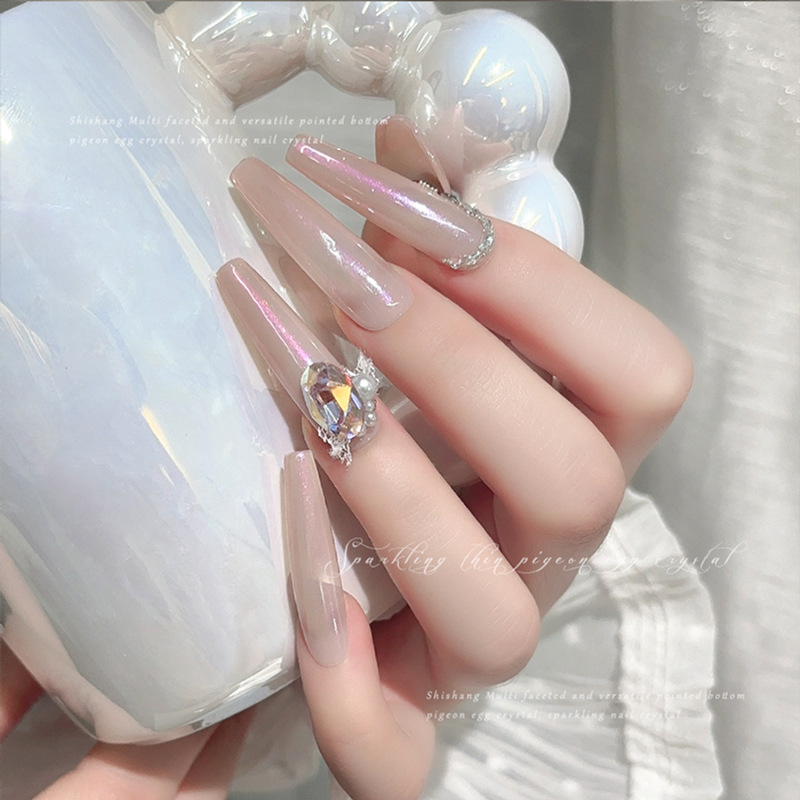 Taladro de manicura de huevo de paloma fino de alta calidad, lote completo de esmeralda de champán azul rosa brillante blanco brillante, joyería de uñas de fondo puntiagudo ovalado